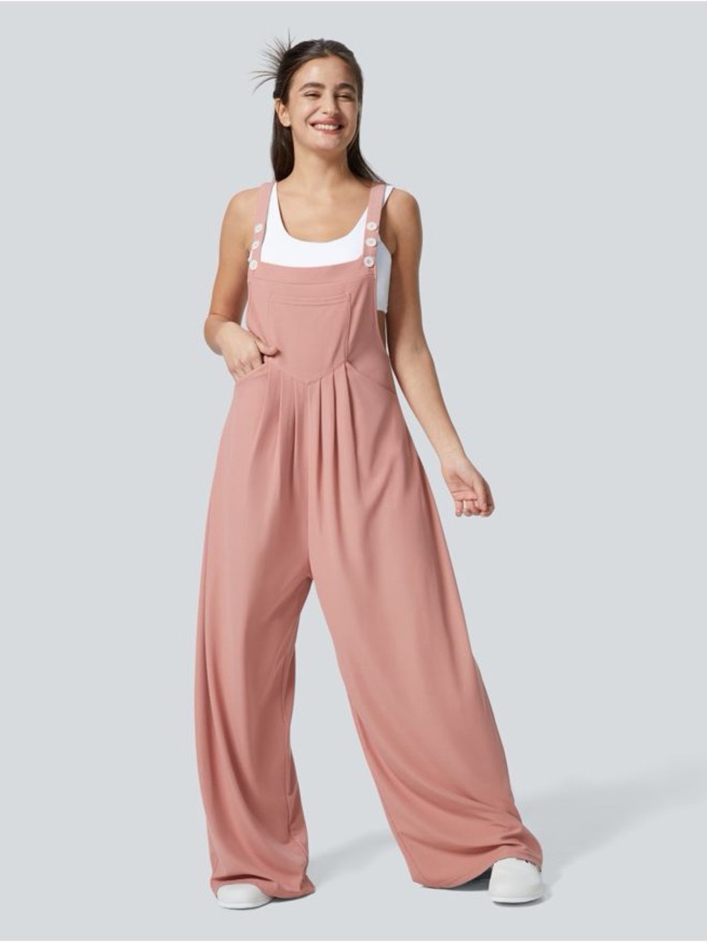 NWT Halara Adjustable Straps Pockets Waffle Casual Overalls Rose Tan Size Small